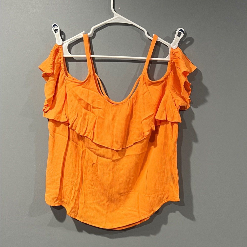 APT. 9 Vibrant Orange Ruffle cold Shoulder Blouse